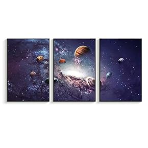 Framed Canvas Wall Art for Living Room, Bedroom Sky Space View Canvas Prints for Home Decoration Ready to Hanging - 16"x24"x3 Panels