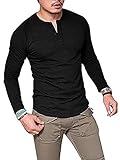 Seraih Men's Long Sleeve Henley Tee Raglan Sleeve Shirts (L, Black)