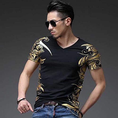 Amazon 柄物メンズtシャツ T Shirt 半袖 トライバル柄 メンズファッション 夏コーデ ゴールド ブラック 金 黒 Tシャツ カットソー 通販