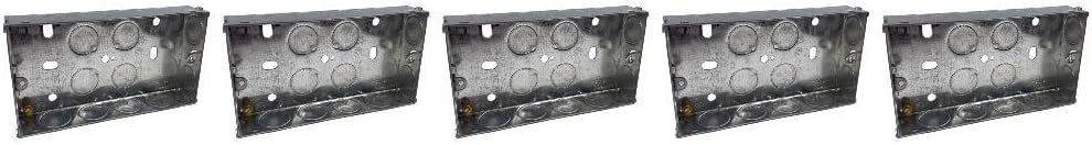 Klite 25mm Double 2 Gang Wall Pattress Metal Back Box Flush Mounted for Electrical Sockets Switches x5