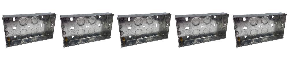 Klite 25mm Double 2 Gang Wall Pattress Metal Back Box Flush Mounted for Electrical Sockets Switches x5