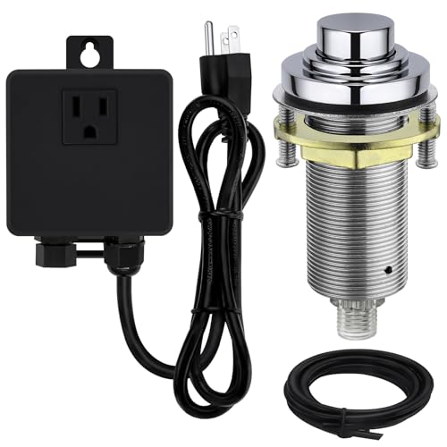 SINKINGDOM SinkTop Air Switch Kit with Chrome Long Button (Full Brass) for Garbage Disposal, Single Outlet