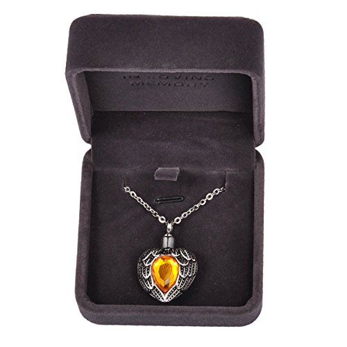 Valyria Angel Wing Birthstone Memorial Urn Necklace Stainless Steel Cremation Jewelry,Tawny(November) - Thumbnail 3