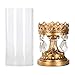 Amalfi Décor Antique Gold Metal Candle Holder with Glass Hurricane Vase, Crystal Draped Pillar Stand Accent Display