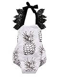 Newborn Baby Girls Pineapple Backless Halter Ruffle Lace Romper Jumpsuit Bodysuit (100(12-18M), White)