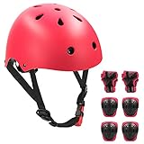 LANOVAGEAR Toddler Bike Helmet Knee Elbow Pads and Wrist Guards, Adjustable Kids Helmet Protective Gear Set for 3-8 Years Boys Girls Child Skateboard Rollerblading Cycling Scooter Hoverboard (Red, S)