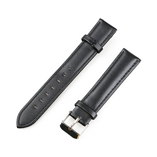 NICERIO 18mm Leather Watch Band Replacement Strap with Metal Tang Buckle - Black