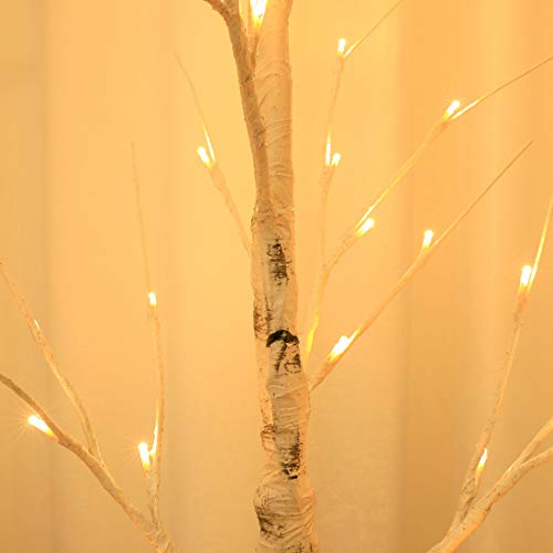 Snokip Lighted Birch Tree 8Ft 136 LED White Lighted Twigs Tree for