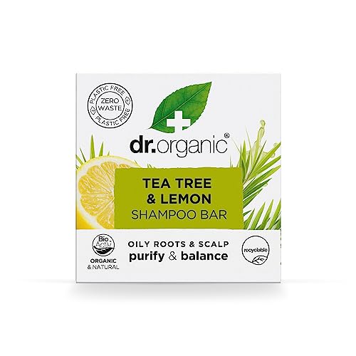 Dr Organic Teebaum & Zitrone Shampoo Bar, Reinigend, Fettige Wurzeln & Kopfhaut, NEU, Plastikfrei, Natürlich, Vegan, Tierversuchsfrei, Paraben- & SLS-frei, Bio, 75g
