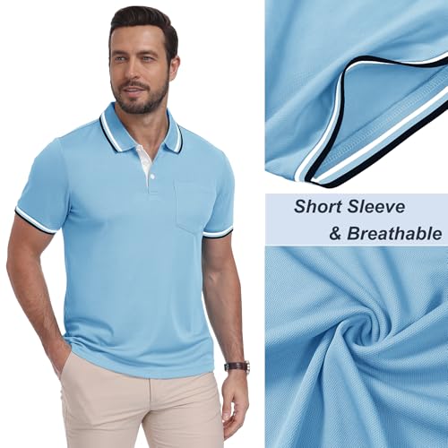 ZITY Polo Shirt for Men 5 Pack Short Sleeve Polo Shirt Golf Work Breathable Casual T-Shirt with Pocket Summer 5 Pack T Shirt for Holiday