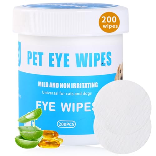 GOUFGUI DOG EYE WIPES200COUNT,NATURAL PLANT INGREDIENTS,EFFECTIVELY REMOVES EYE DIRT,EYE SECRETIONS,MUCUS SECRETIONS,IMPROVE TEAR STAINS,SUITABLE FOR DAILY CLEANING AND CARE OF CATS AND DOGS EYE WIPES