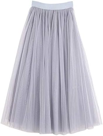 LBKKCWomen's Midi Tulle Skirt Elastic Waist 3 Layered Mesh Formal Prom Party Tutu Skirt A Line