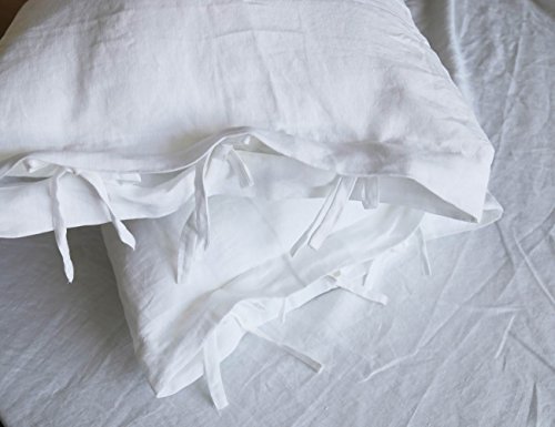meadow park Stone Washed Linen Duvet Cover Set 3 Pieces, Queen 90 inches x 94 inches, Pillow Shams 20 inches x 26 inches, Ties Closure Style - Corner Ties - Super Soft, White