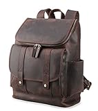 Texbo Vintage Real Cowhide Leather 15.6 Inch Laptop Backpack Travel Bag School Shoulder Bag