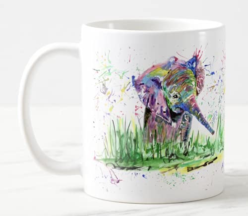 Vixar Elephant Watercolour Rainbow Art Coloured Mug Cup, Gift, Birthday, Work, Office, Christmas Tea Coffee (White)