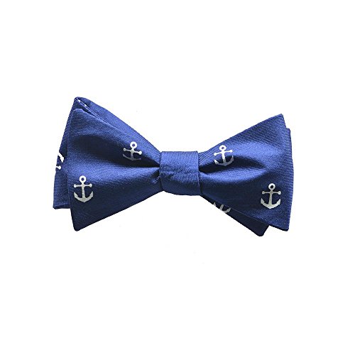 SummerTies Anchor Bow Tie - White on Navy, Printed Silk, Adult Tie Yourself Bow Tie - Thumbnail 6