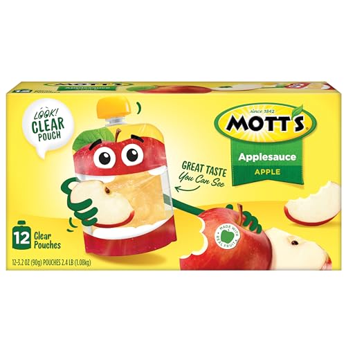 MOTT’S ORIGINAL APPLESAUCE, 3.2 OZ CLEAR POUCHES, 12 COUNT