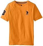 U.S. Polo Assn. Big Boys' Solid V-Neck T-Shirt with Large Embroidered Logo, Stanton Orange, 10/12