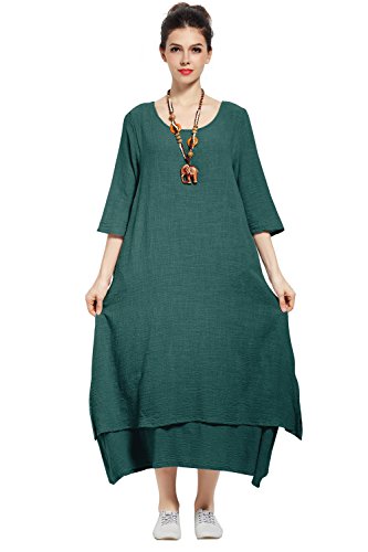 Anysize A-line Linen Cotton Spring Summer Plus Size Dress F147A