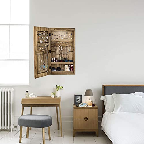 SRIWATANA Jewelry Armoire, Mirrored Solid Wood Jewelry Organizer Wall/Door Mounted