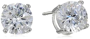 Plated Sterling Silver Cubic Zirconia Stud Earrings (Round & Princess)