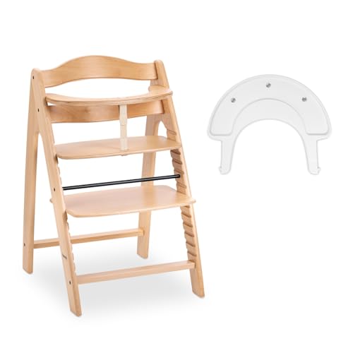 hauck Arketa N Play, Beech - Baby High Chair with Play Tray (No Games), Leg Guard, 5-Point Belt and Protective Bar - from 6 Months to 130 kg - Adjustable Height
