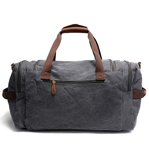 Kemy's Canvas Duffle Bag for Mens Oversized Overnight Bag Weekend Duffel Weekender Travel Bags Leather Doufle Gym Carryon Airplanes Carry On Luggage Large Easter Gifts Grey