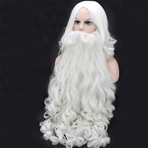 Coply White Santa Wig And Beard Set Santa Claus Long Wavy Wig High Temperature Fiber Cosplay wig 80CM 32IN