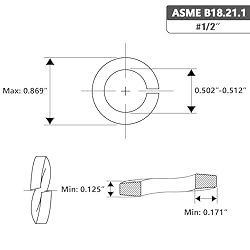 1/2" x 0.869"OD Split Lock Washer, 18-8