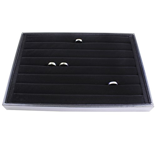 Hochwertiges mit schwarzem Samt bezogenes Tablett im schwarzen Lederlook für Ringe und Manschettenknöpfe by Kurtzy TM - 