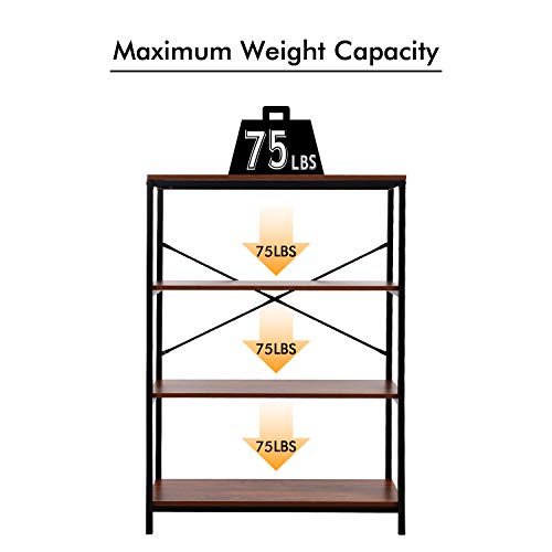 3-Shelf Industrial Bookshelf, Wood and Metal Bookcase, Open Wide Home Office Book Shelf Free Vintage Standing Storage Shelf Units