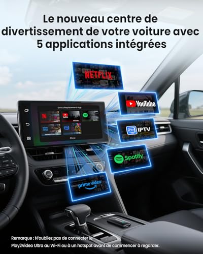 OTTOCAST Play2Video Ultra, 3-en-1 Boîtier AI pour Netflix/Youtube/Prime Video, Adaptateur CarPlay sans Fil & Android Auto avec clé USB, Wi-FI Dual Band, Bluetooth 5.4, 4Go+32Go, Plug & Play