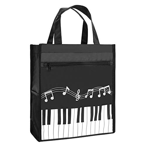 Piano Keys Music Waterproof Oxford Cloth Handbag Shoulder Tote Shopping Bag Gift (Black-Large) - Thumbnail 7