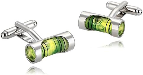 MoAndy Stainless Steel Cufflinks for Mens Silver Green Initial Cufflinks Cylindrical Liquid