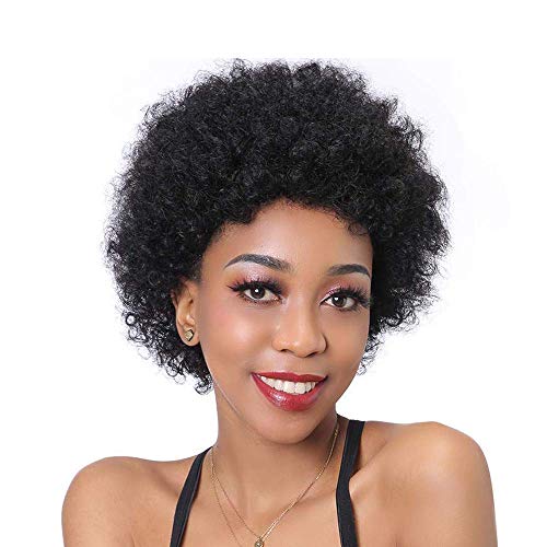 HMaker Afro Curly Wig for Black Women Black Short Kinky Human Hair Wigs with None Lace Daily Use Wigs HMaker Afro Curly Wig for Black Women Black Short Kinky Human Hair Wigs with None Lace Daily Use Wigs