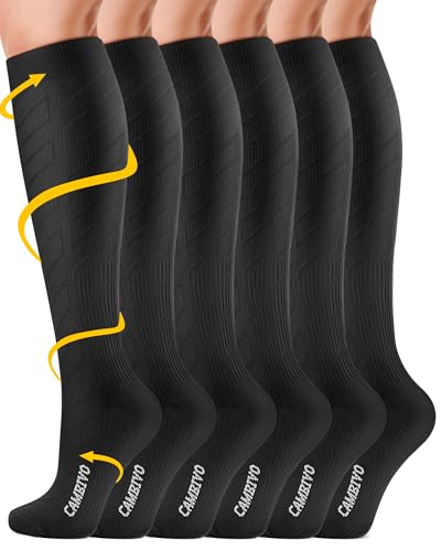 CAMBIVO Graduated Compression Socks Women Men 3 Pairs, Graduated Compression Stockings, 20-30 mmHg, Anti-thrombus Elastic Compression Socks, Knee High Socks for Sports, Varicose Veins, Airplane, Running