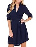 Leadingstar Women's Casual V-neck Pure Color Long-sleeved Slim Chiffon Dresses