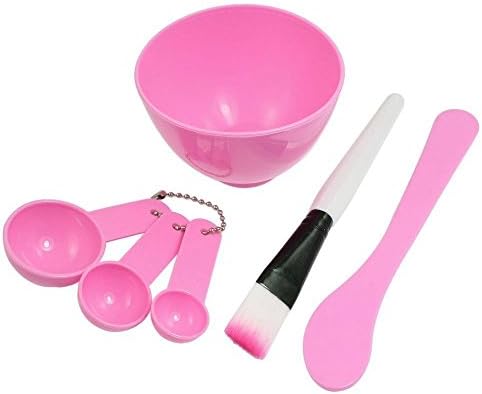 Mintbon Facial Mask Bowl 4 in 1 DIY Skin Care Mask Mixing Bowl Stick Brush Gauge Spoon Set Pink