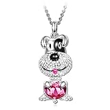 LADY COLOUR Lucky Teddy Pendant Necklace Ruby Swarovski Crystals Jewelry for Women Birthday Gifts for Teens Girls Mothers Day Gifts for Girlfriend Daughter Granddaughter Graduation Gifts for Niece Kid