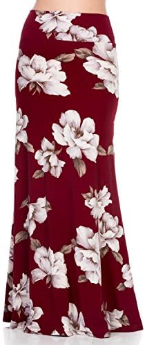 HerShe Women's Foldover High Waisted Floor Length Maxi Skirt (Large, S222SKAQ Burgundy Floral)
