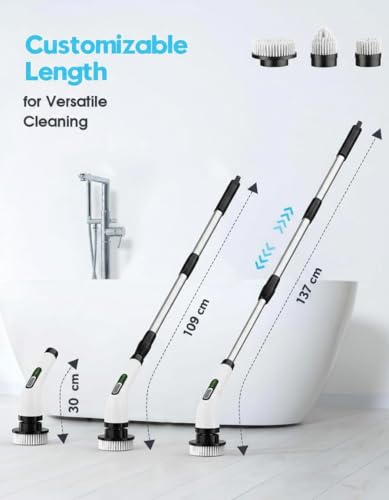 Electric Spin Scrubber for Cleaning Bathroom, Shower Cleaner Brush with Long Handle, Cordless Power Scrubber with 7 Brushes Heads, IPX7 Waterproof Scrub Brush Tool for Bath Tub Tile Grout Glass