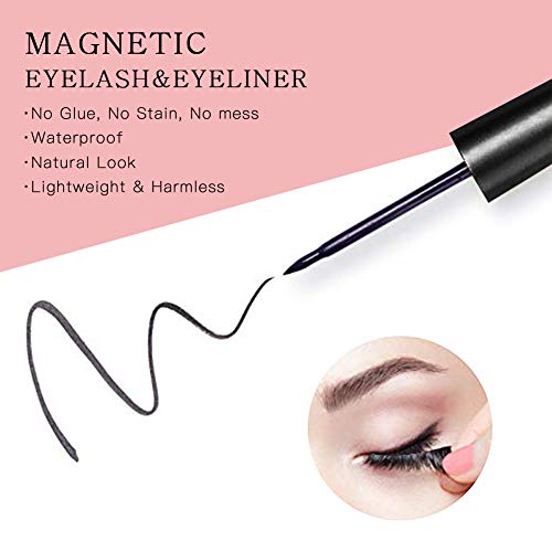 Magnetic Eyelashes with Eyeliner Kit, HELIME Natural Look Fake Eyelashes and Waterproof Magnetic Eyeliner and Reusable, 3D False Eyelashes without Glue Adhesive, Light Weight and Easy to Wear
