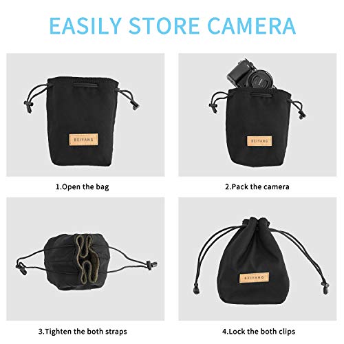 BEIYANG Drawstring Bag Mirrorless Camera Case, Waterproof DSLR Bag Soft Portable Lens Case Gadget for Traveling Outdoor and Canon Nikon Sony Pentax Olympus Polaroid Shockproof Yellow Green Black - Thumbnail 4