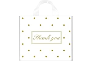 Odseciran 50/100 Pcs Thank You Plastic Bags for Business Small, Plastic Shopping Retail Merchandise Bag with Handles for Party Favors, Boutique, Return Gift,Bulk (50, 15x12Inch)
