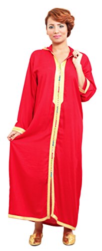 Moroccan Caftans Women Handmade Breathable Hooded Caftan SMALL To MEDIUM Red