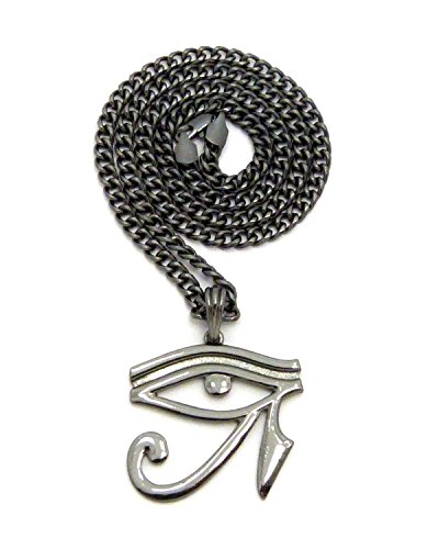 Egyptian Eye of Horus Pendant Various 24" Chain Necklace in Gold, Silver, Hematite Tone