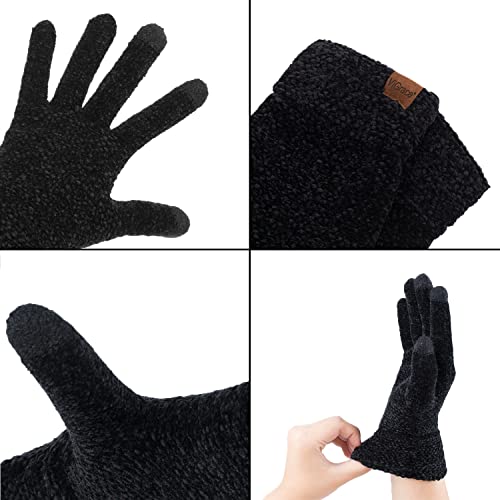 ViGrace Winter Touchscreen Gloves for Women Chenille Warm Cable Knit with 3 Touch Screen Fingers