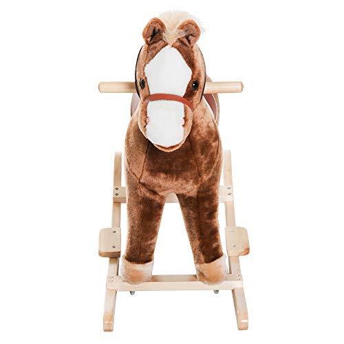 HOMCOM Schaukelpferd Baby Schaukeltier Plüsch Spielzeug Kinder Plüsch-Schaukeltier Braun L74 x B33 x H62 cm – Bild 6