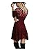 CA Fashion Women's Flare 3/4 Sleeve Balletic V-neck Party Mini Dress, Burgundy, Large