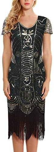 Women's 1920s Dress - Sequin Art Deco Flapper Dress with Sleeve